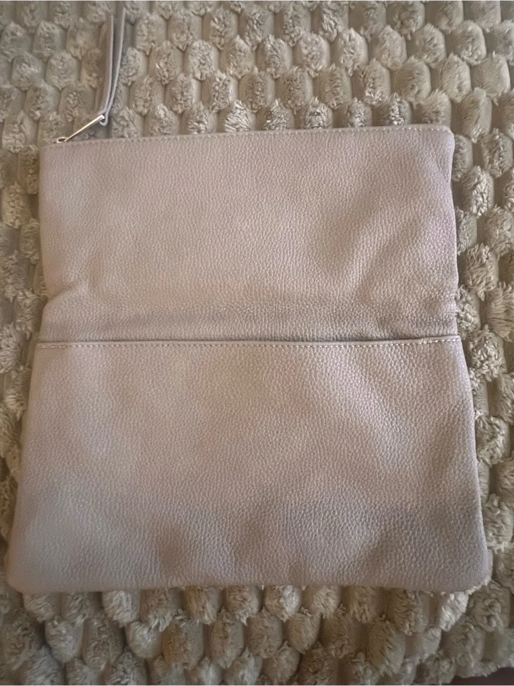 Classic Fold-Over Leather Clutch in Taupe
